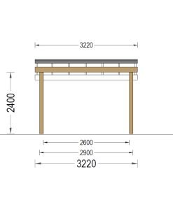 Träcarport LUNA F med L-formad vägg, 3,2 x 6 m