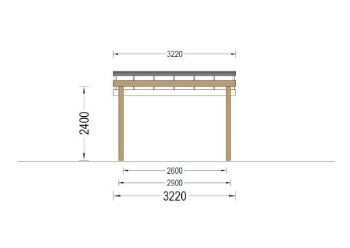 Träcarport LUNA F med L-formad vägg, 3,2 x 6 m