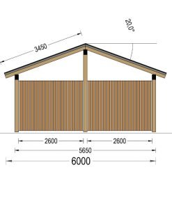 Träcarport med L-formad vägg LUNA, 3,2 x 6 m