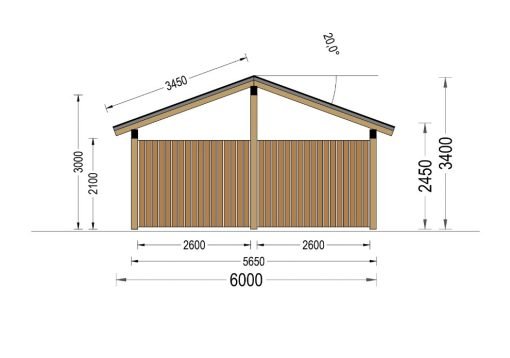 Träcarport med L-formad vägg LUNA, 3,2 x 6 m