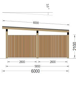 Träcarport LUNA F med L-formad vägg, 3,2 x 6 m