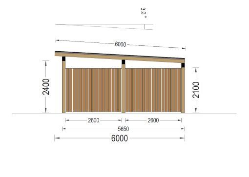 Träcarport LUNA F med L-formad vägg, 3,2 x 6 m