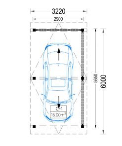 Träcarport med L-formad vägg LUNA, 3,2 x 6 m
