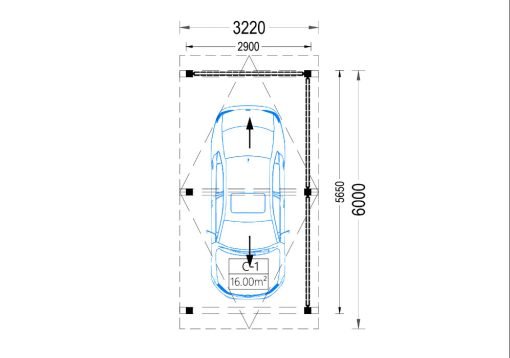 Träcarport med L-formad vägg LUNA, 3,2 x 6 m