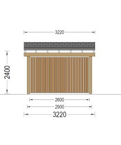 Träcarport LUNA F med L-formad vägg, 3,2 x 6 m