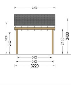 Träcarport med L-formad vägg LUNA, 3,2 x 6 m