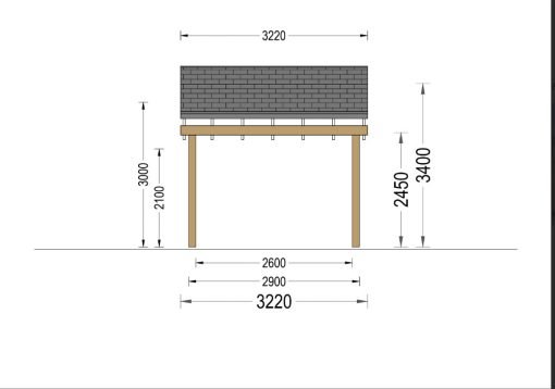 Träcarport med L-formad vägg LUNA, 3,2 x 6 m