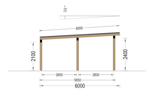 Träcarport LUNA F med L-formad vägg, 3,2 x 6 m