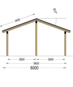 Träcarport med L-formad vägg LUNA, 3,2 x 6 m