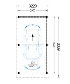 Träcarport LUNA F med L-formad vägg, 3,2 x 6 m