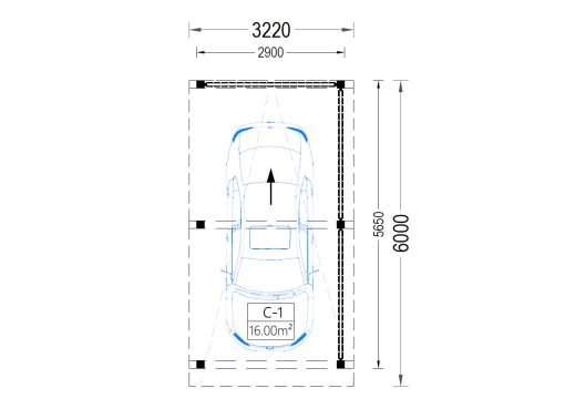 Träcarport LUNA F med L-formad vägg, 3,2 x 6 m
