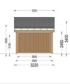 Träcarport med L-formad vägg LUNA, 3,2 x 6 m