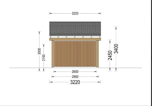 Träcarport med L-formad vägg LUNA, 3,2 x 6 m