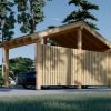 Träcarport med L-formad vägg LUNA, 3,2 x 6 m