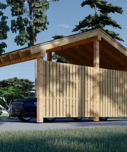 Träcarport med L-formad vägg LUNA, 3,2 x 6 m