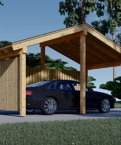 Träcarport med L-formad vägg LUNA, 3,2 x 6 m