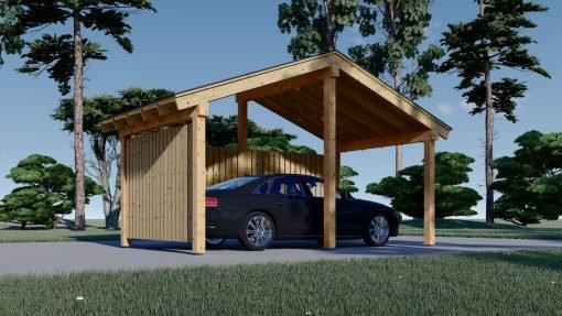 Träcarport med L-formad vägg LUNA, 3,2 x 6 m