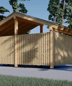 Träcarport med L-formad vägg LUNA, 3,2 x 6 m