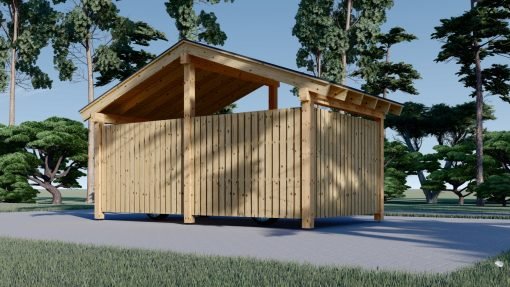 Träcarport med L-formad vägg LUNA, 3,2 x 6 m