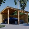 Träcarport med L-formad vägg LUNA, 3,2 x 6 m