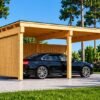 Träcarport LUNA F med L-formad vägg (3,2 x 6 m)