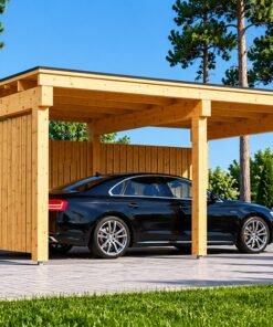 Träcarport LUNA F med L-formad vägg (3,2 x 6 m)