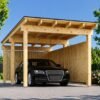 Träcarport LUNA F med L-formad vägg (3,2 x 6 m)
