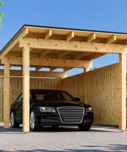 Träcarport LUNA F med L-formad vägg (3,2 x 6 m)