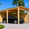 Träcarport LUNA F med L-formad vägg (3,2 x 6 m)