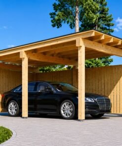 Träcarport LUNA F med L-formad vägg (3,2 x 6 m)