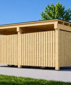 Träcarport LUNA F med L-formad vägg (3,2 x 6 m)