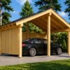 Träcarport LUNA med L-formad vägg 3,2 × 6 m