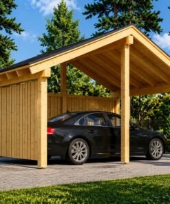 Träcarport LUNA med L-formad vägg 3,2 × 6 m