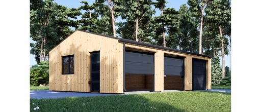 Trippel Trägarage SILVIA TRIO, 9×6 m, 54 m² (34 mm + träbeklädnad)
