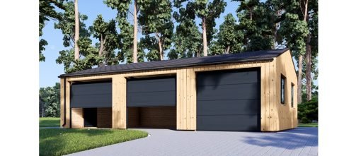Trippel Trägarage SILVIA TRIO, 9×6 m, 54 m² (34 mm + träbeklädnad)