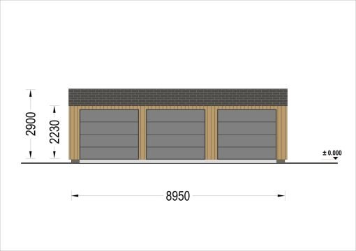 Trippel Trägarage SILVIA TRIO, 9×6 m, 54 m² (34 mm + träbeklädnad)