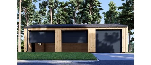 Trippel Trägarage SILVIA TRIO, 9×6 m, 54 m² (34 mm + träbeklädnad)