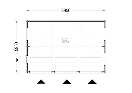 Trippel Trägarage SILVIA TRIO, 9×6 m, 54 m² (34 mm + träbeklädnad)
